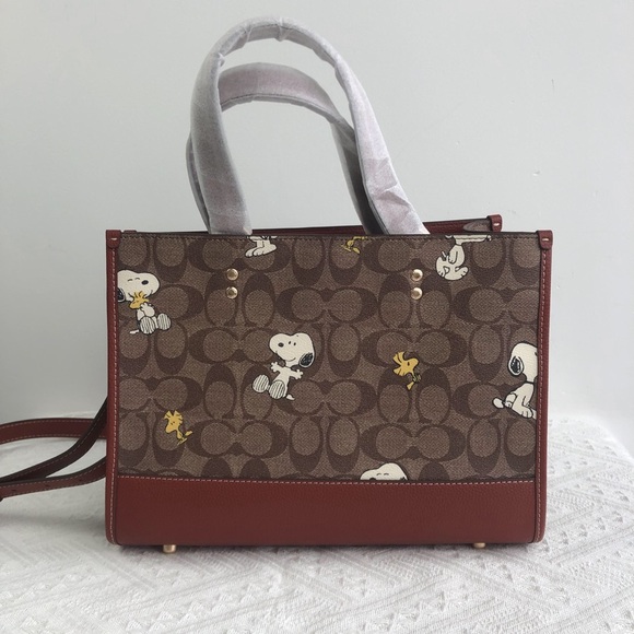 COACH PEANUTS DEMPSEY Carryall Signature Canvas Snoopy Woodstock - Picture 5 of 12